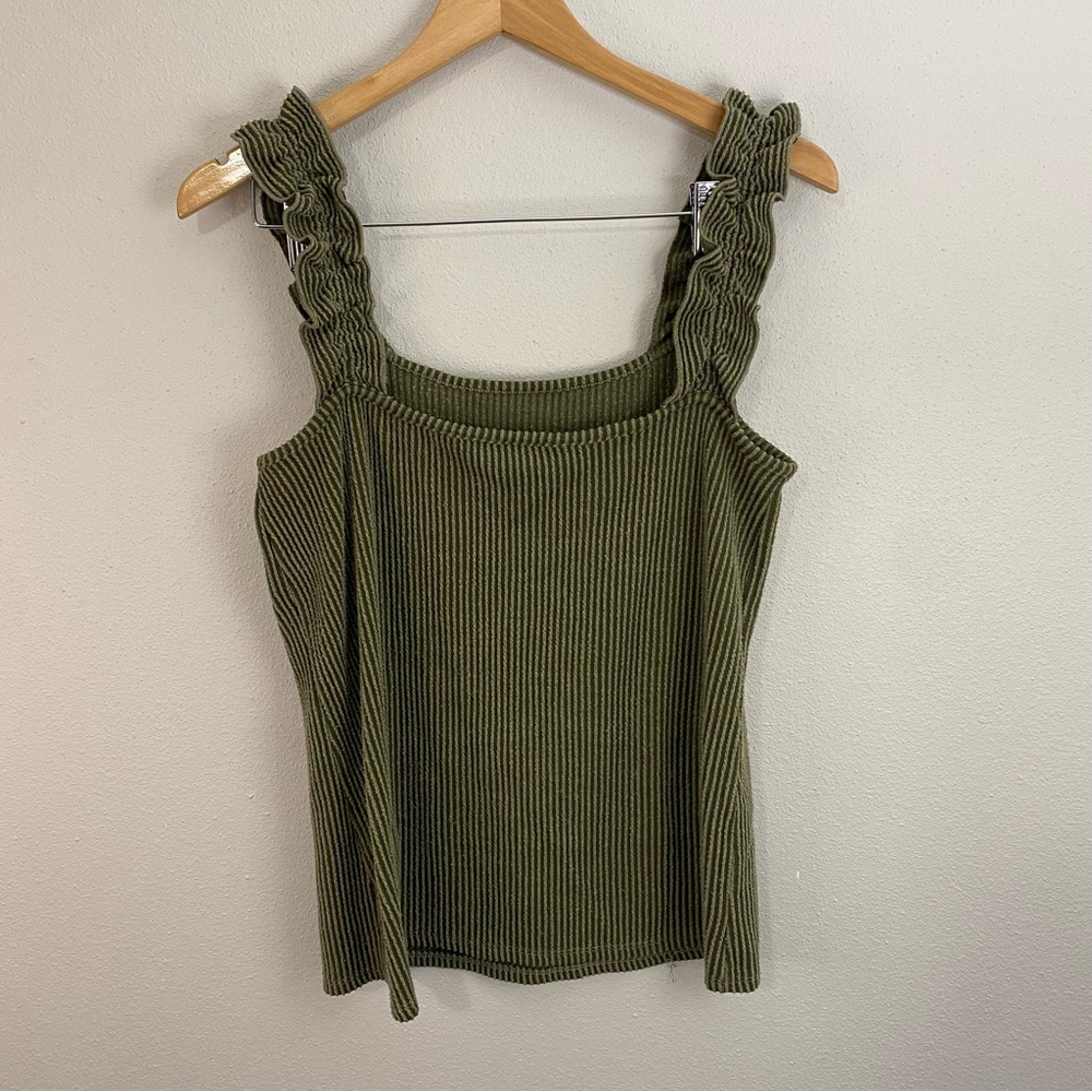 Blue Buttercup Green Ribbed Ruffle Tanktop Women's Size Small - Picture 4 of 6